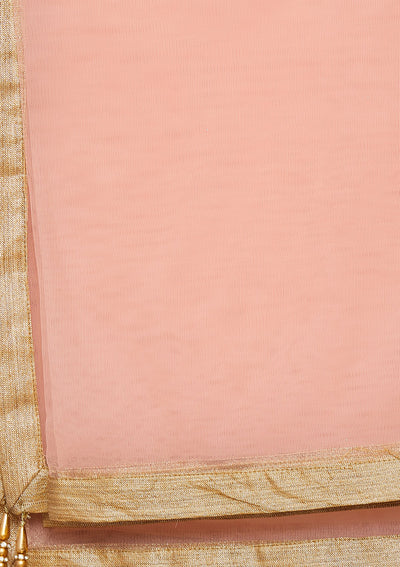 Coral Pink Cutdana Raw-Silk Lehenga-Koskii