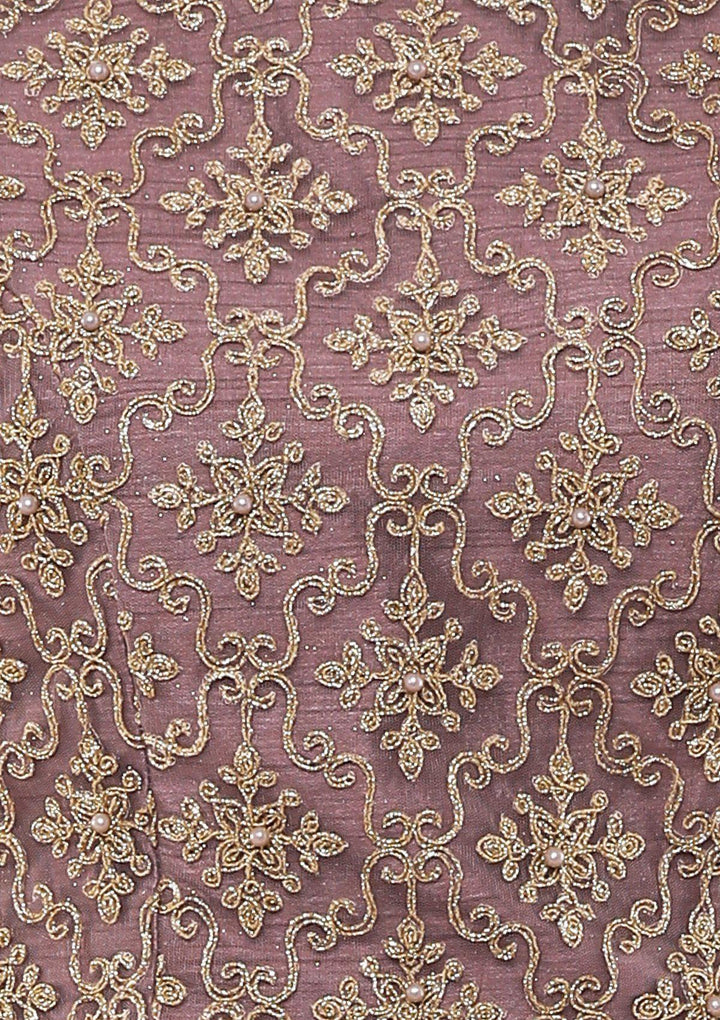 Lavender Pearl Studded Silk Designer Lehenga-Koskii