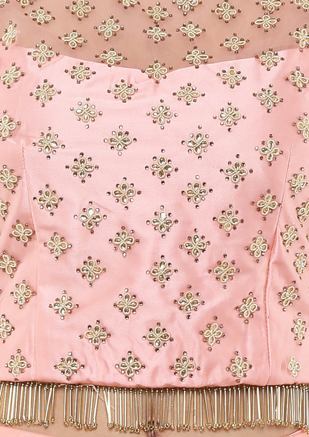 Peach Zardozi Tassles Net Designer Lehenga-Koskii
