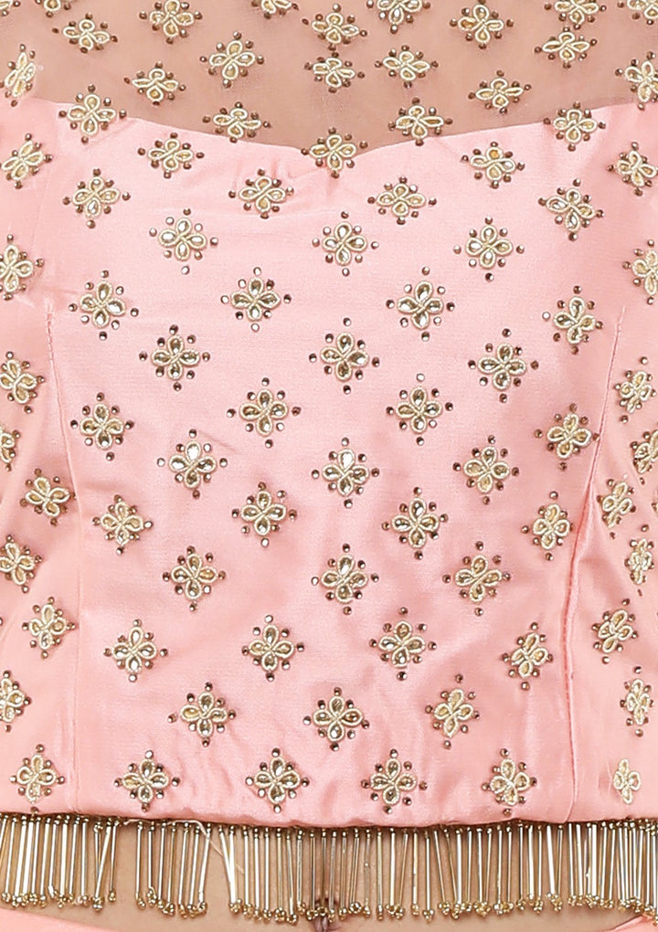Peach Zardozi Tassles Net Designer Lehenga-Koskii