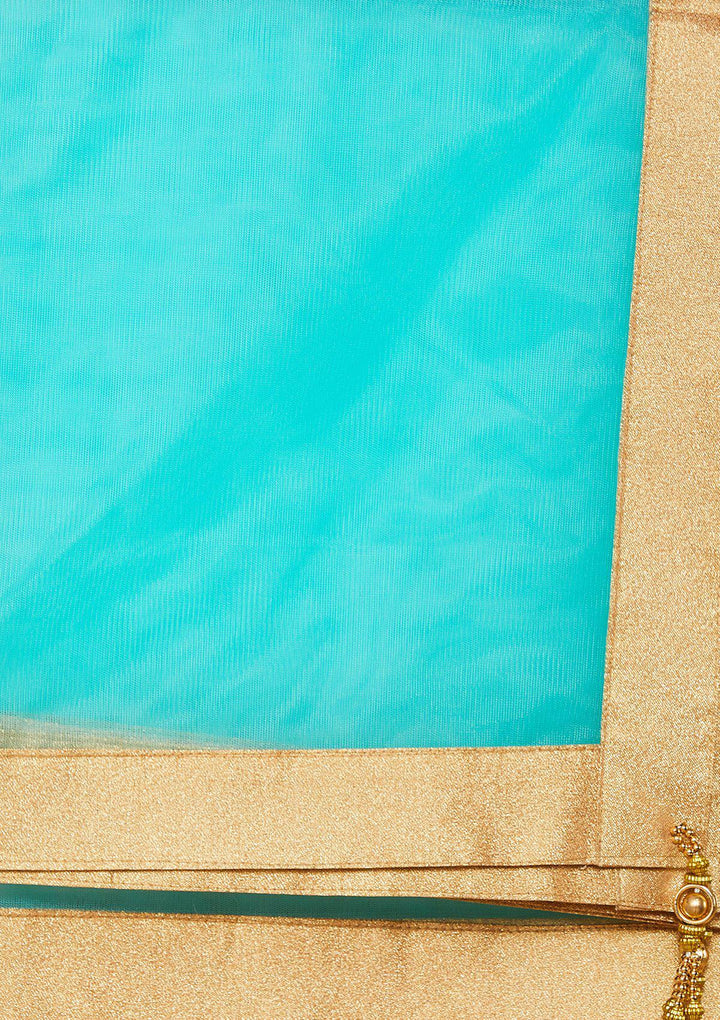 Cyan Zariwork Net Designer Lehenga-Koskii