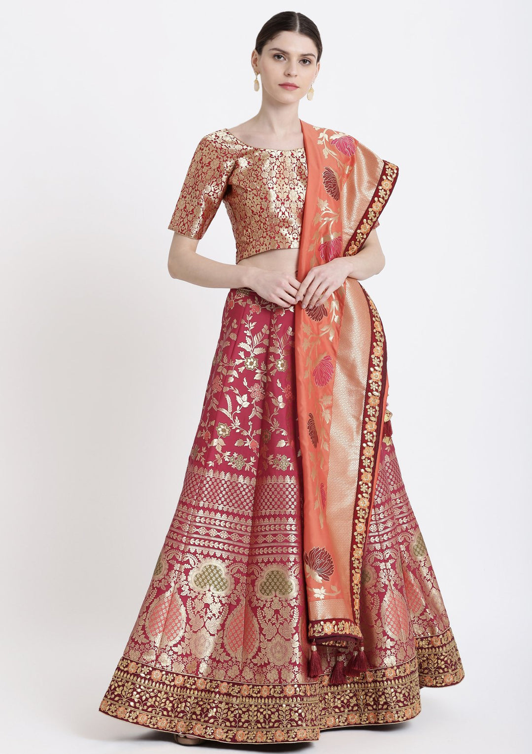 Red Gotapatti Banarasi Designer Lehenga-Koskii