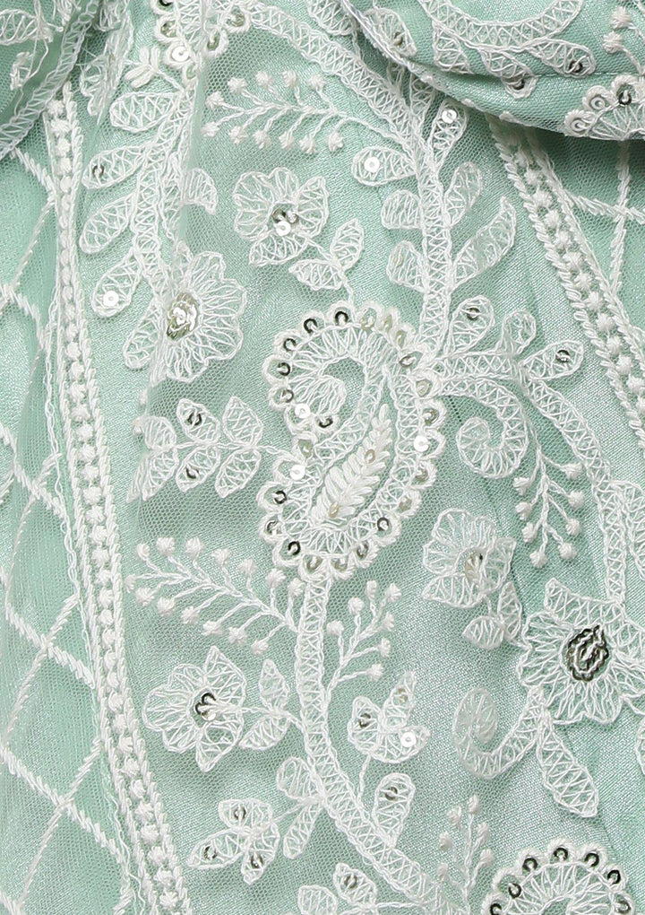 Green Thread Work Net Designer Lehenga-Koskii