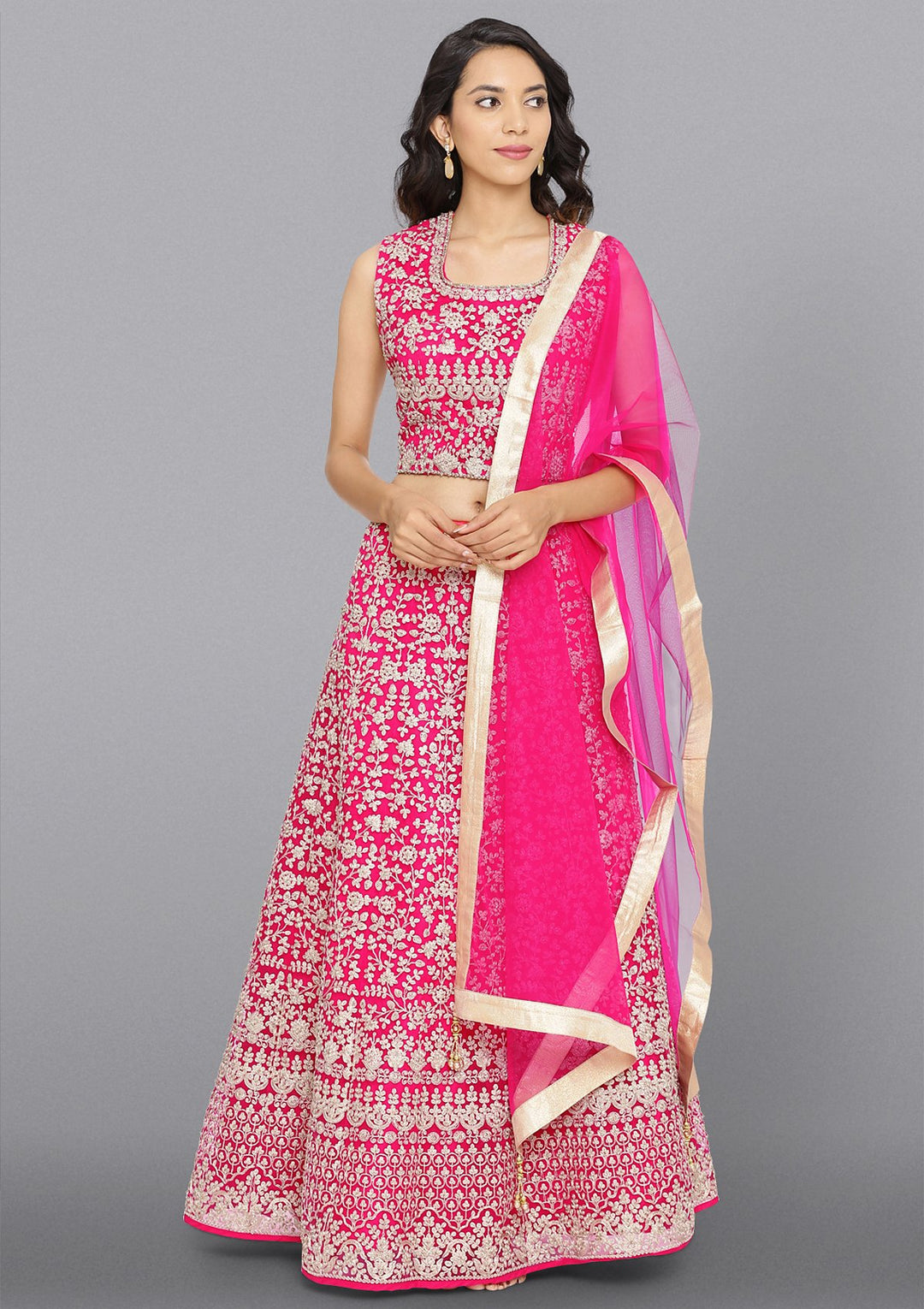 Rani Pink Zariwork Net Designer Lehenga-Koskii