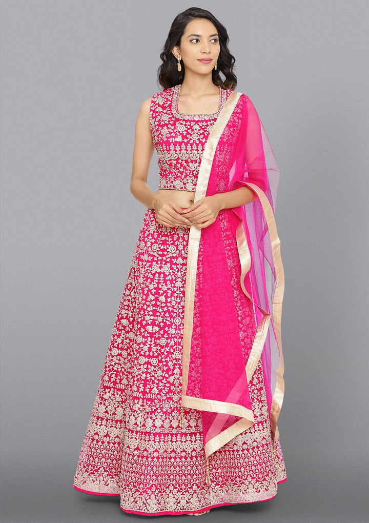 Rani Pink Zariwork Net Designer Lehenga-Koskii