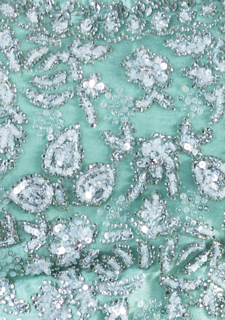 Pista Green Sequinned Net Designer Lehenga-Koskii