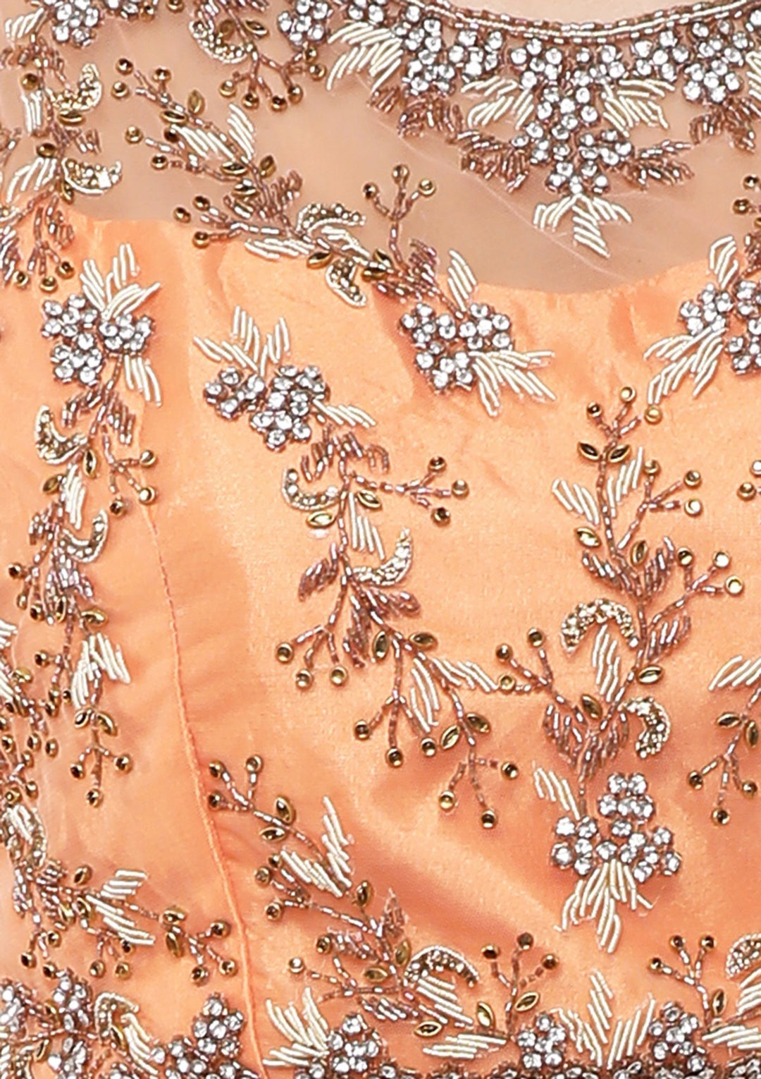 Dark Peach Stone Work Tissue Designer Lehenga-Koskii