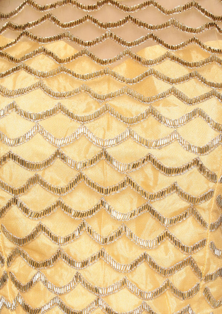 Yellow Shimmer Appliqu???Ìâ?å©d Silk Designer Lehenga-Koskii