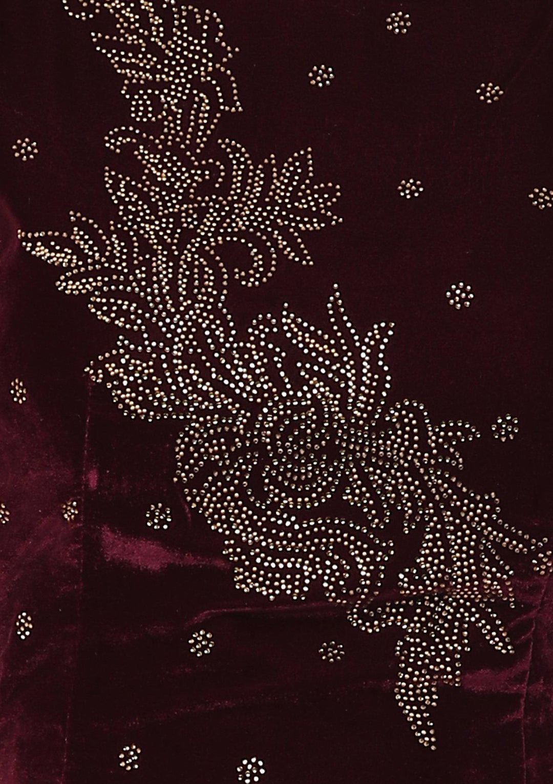 Red Wine Micro Stone Velvet Designer Lehenga-Koskii