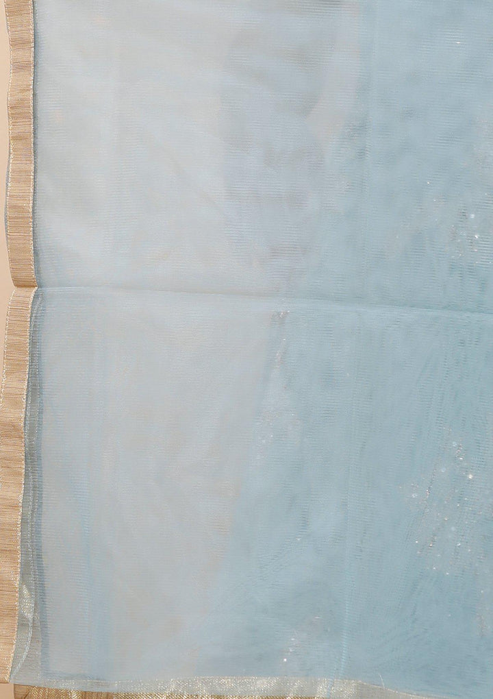 koskii teal blue floral net gown-Koskii