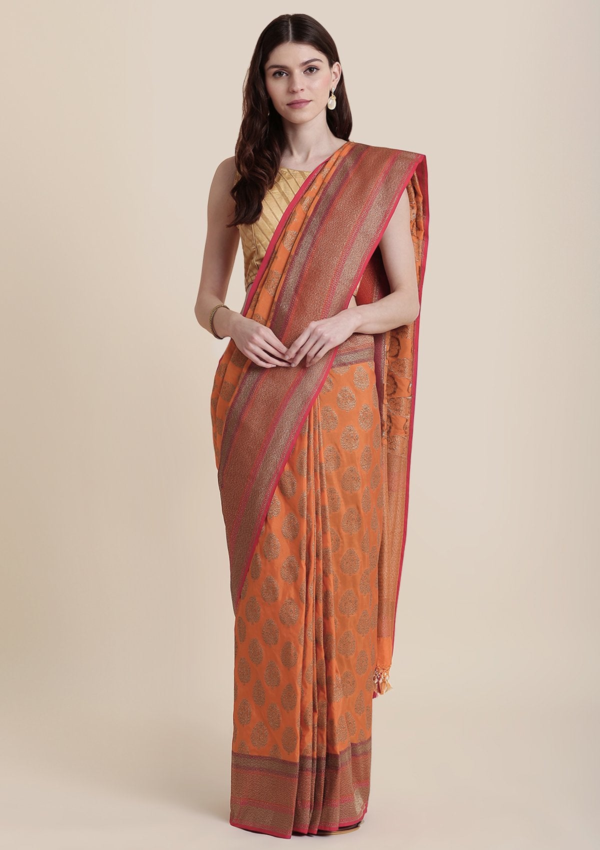 Peach Zariwork Banarasi Designer Saree-Koskii
