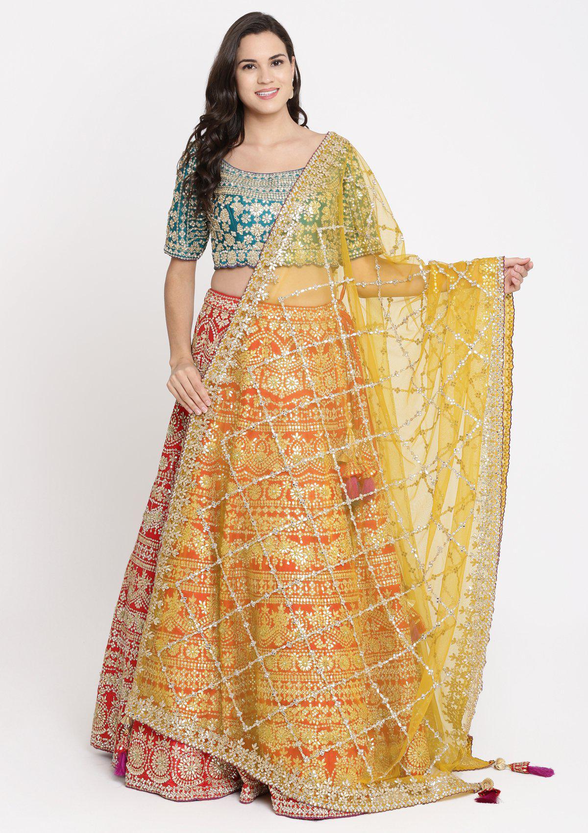 Red Gota Patti Raw Silk Designer Lehenga-Koskii