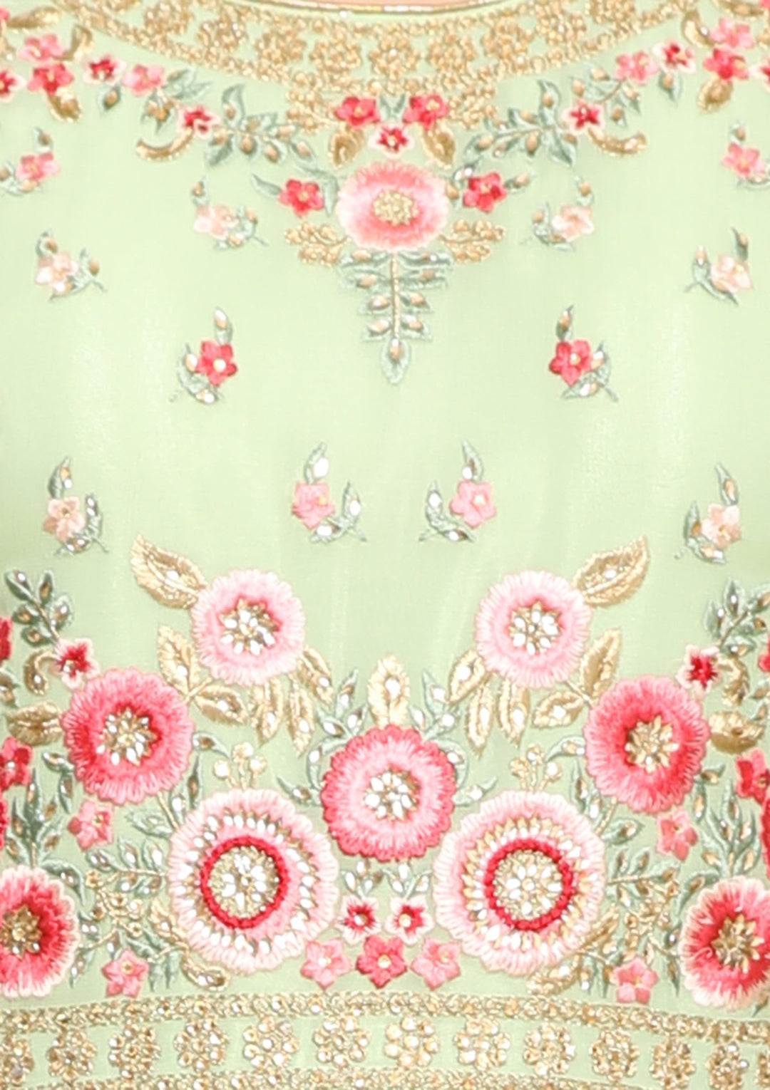 Light Green Thread Work Net Designer Sharara-Koskii