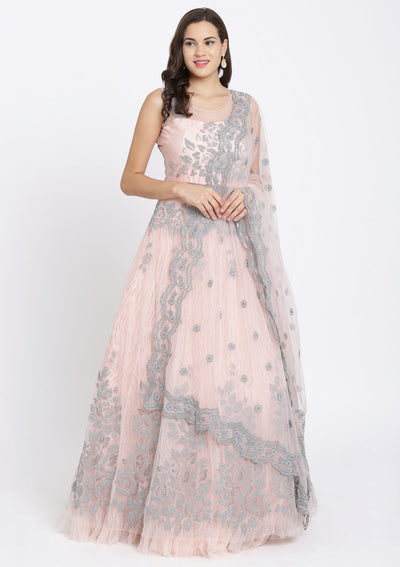 Baby Pink Glitter Net Designer Gown-Koskii