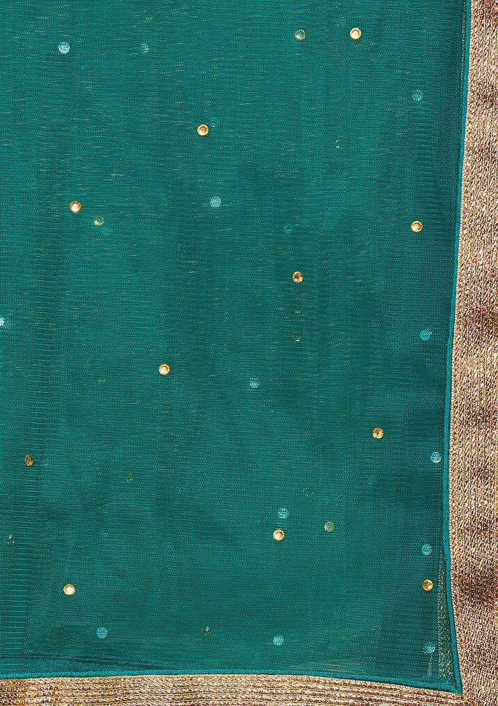 Koskii Zariwork Raw Silk Forest Green Lehenga-Koskii