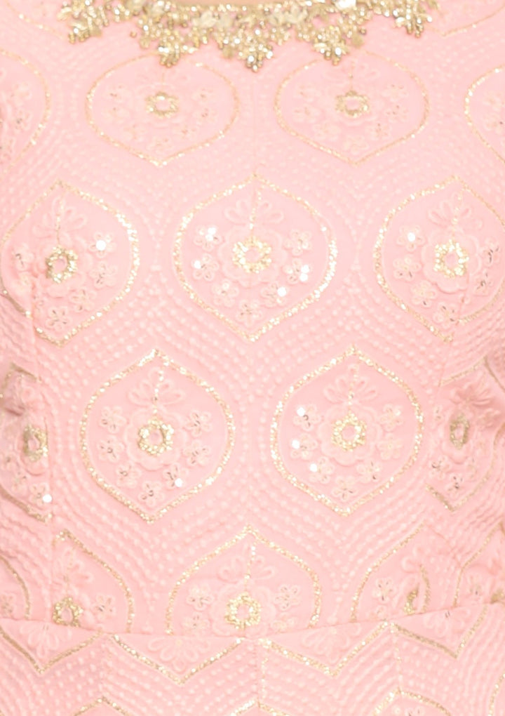 Baby Pink Zari Work Georgette Designer Gown-Koskii