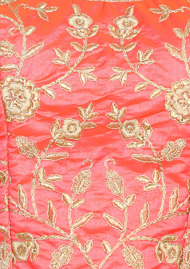 Orange Zari Work Taffeta Silk Designer Lehenga-Koskii