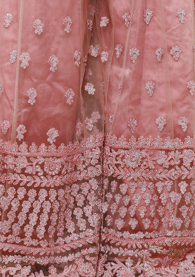 Rose Pink Thread Work Net Designer Sharara-Koskii