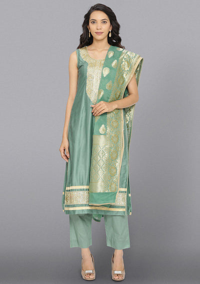 Sea Green Zariwork Cotton Designer Salwar Suit-Koskii