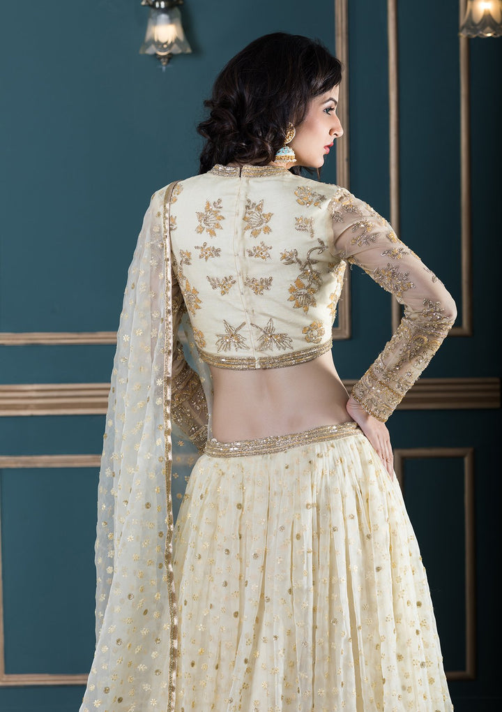 Yellow Embellished Net Designer Lehenga-Koskii