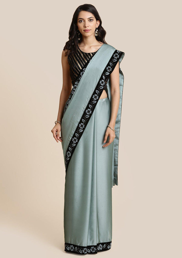 Sea Green Swarovski Georgette Designer Saree-Koskii
