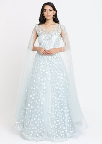 Sea Green Sequins Net Designer Gown-Koskii
