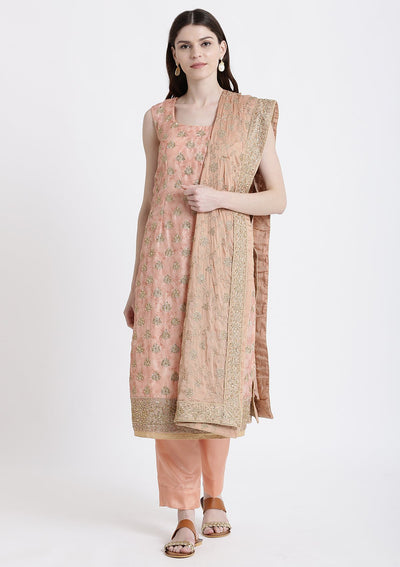 Peach Stonework Chanderi Designer Salwar Suit-Koskii