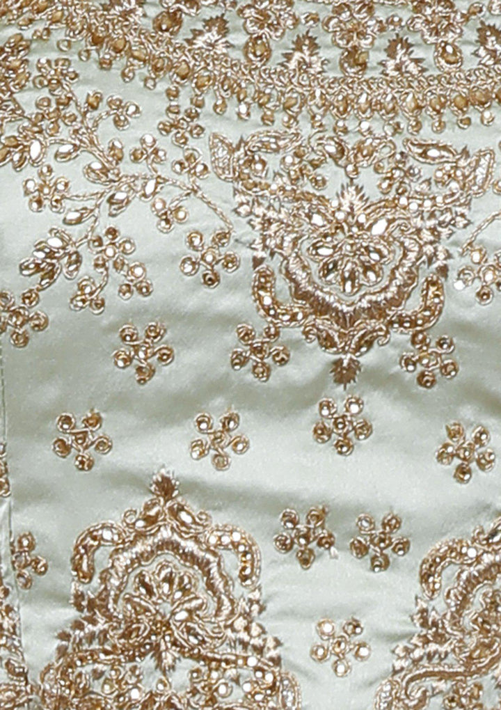 koskii green and gold silk bridal lehenga-Koskii