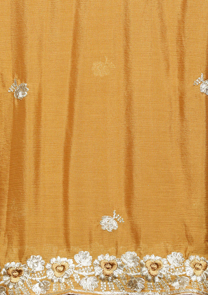 Mustard and Beige Silk Designer Salwar Suit-Koskii