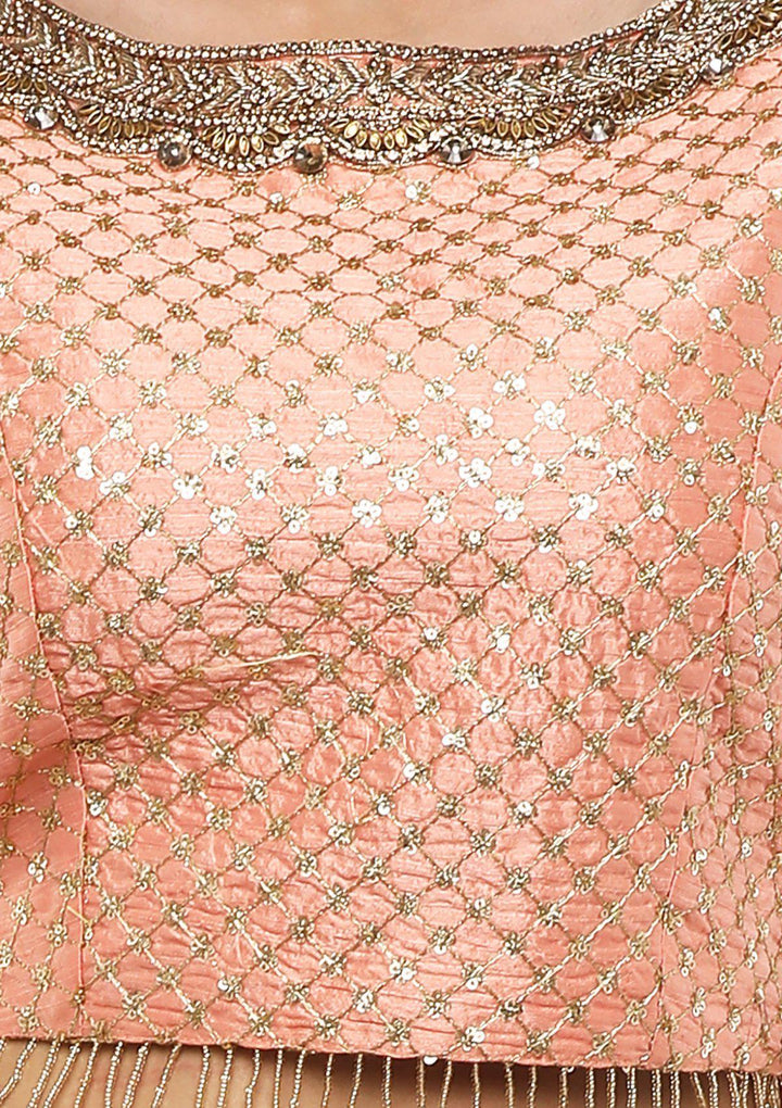 Peach Zari Work Silk Designer Lehenga-Koskii