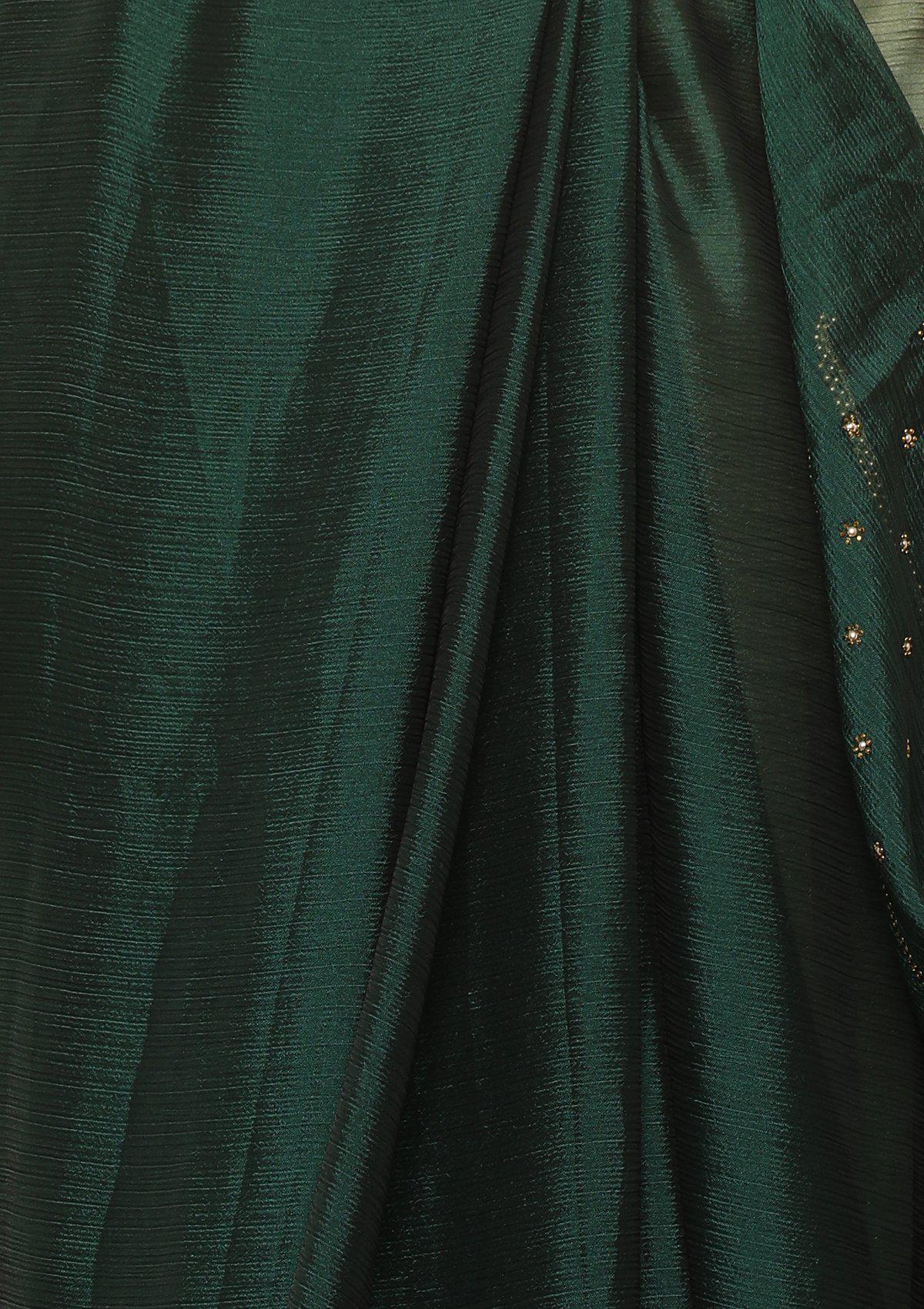 Pine Green Embellished Chiffon Designer Saree-Koskii