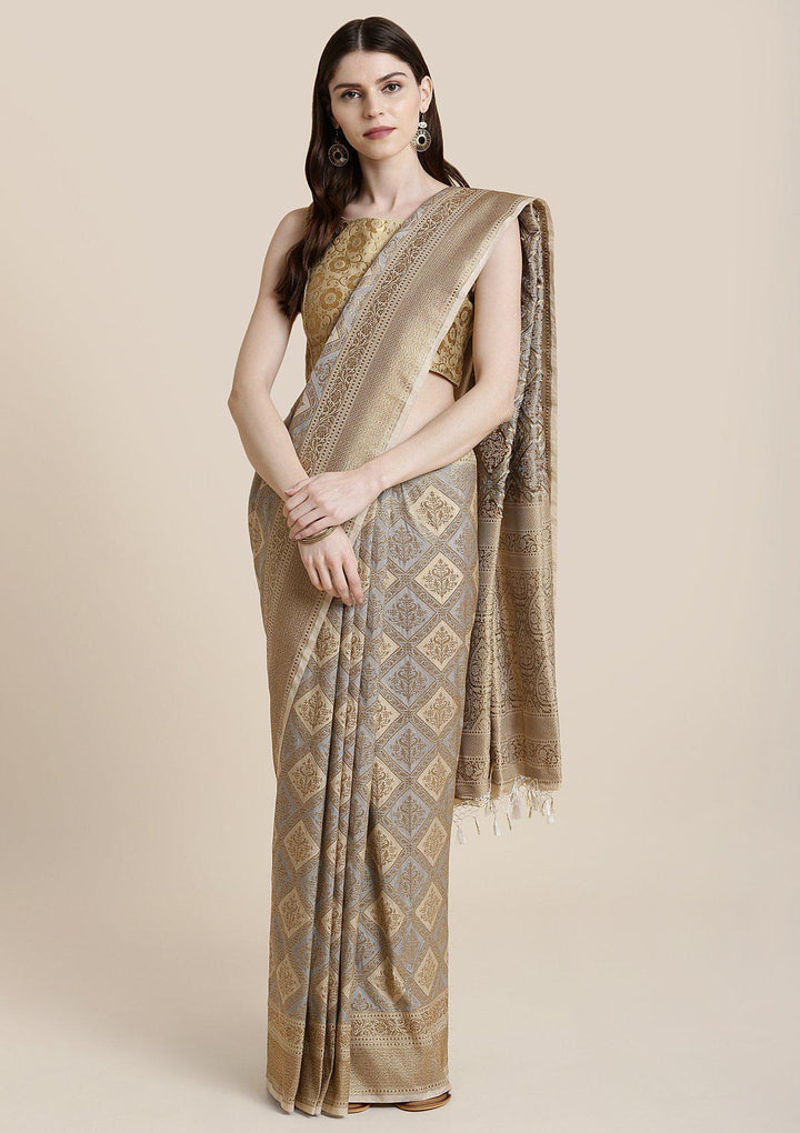 Fawn Zariwork Brocade Designer Saree-Koskii