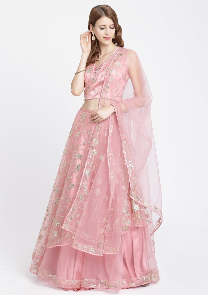 Pink Sequins Net Designer Lehenga-Koskii