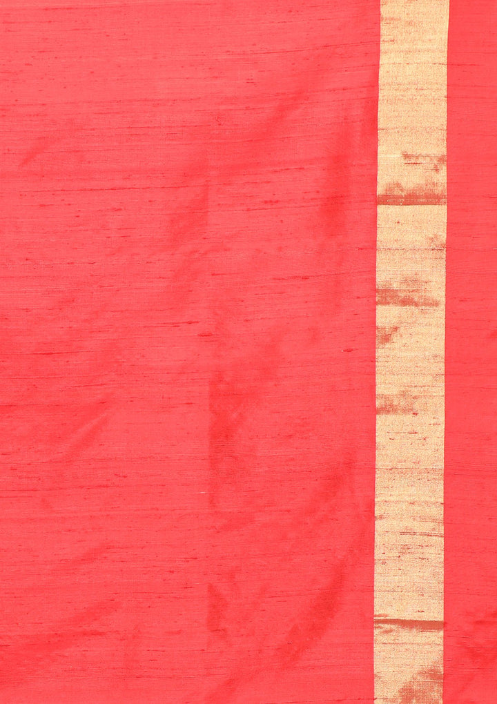 Red and White Pure Handwoven Saree-Koskii