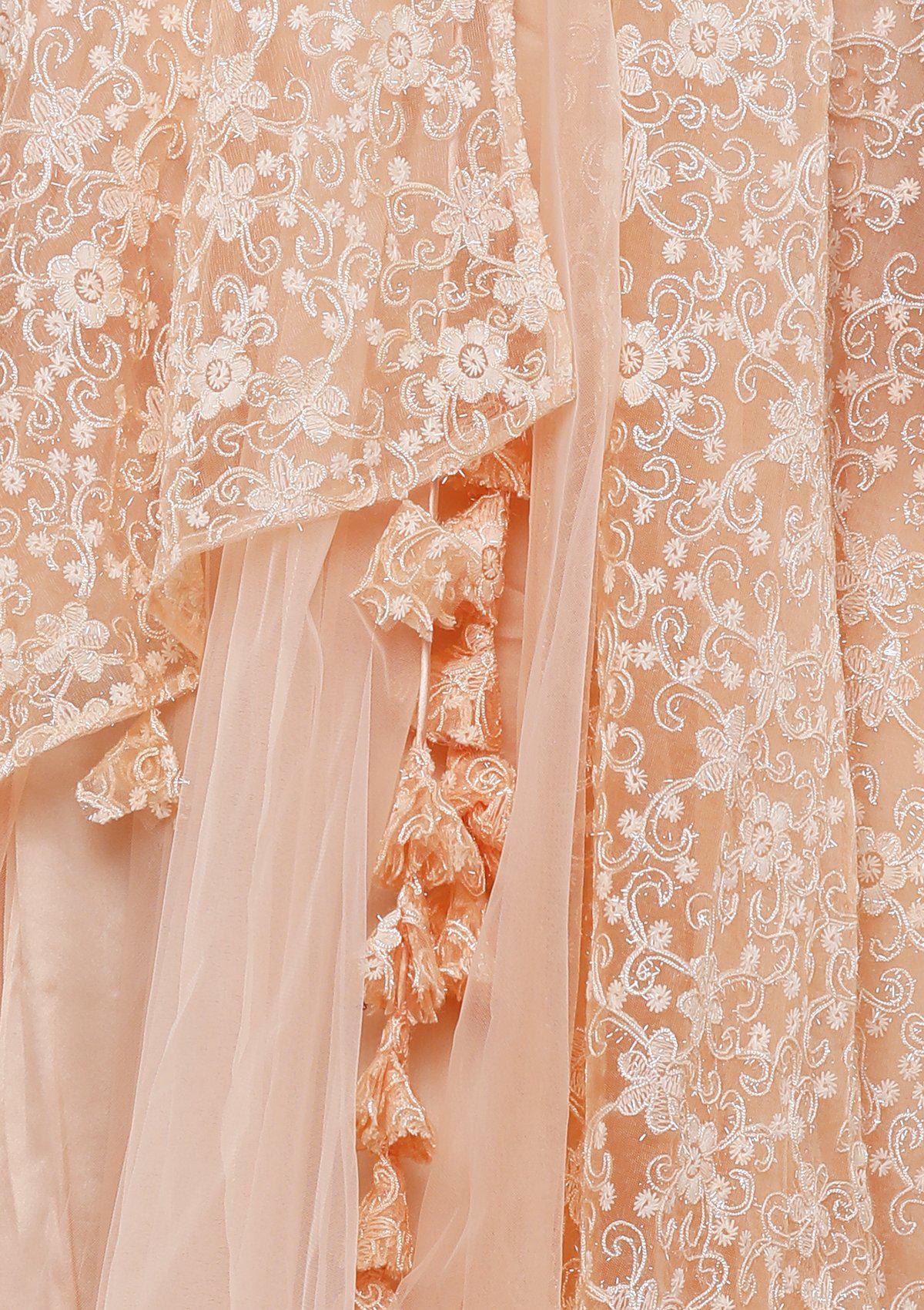 Peach Thread Work Tassels Designer Gown-Koskii