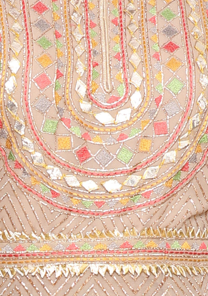 Brown Thread Work Net Designer Sharara-Koskii