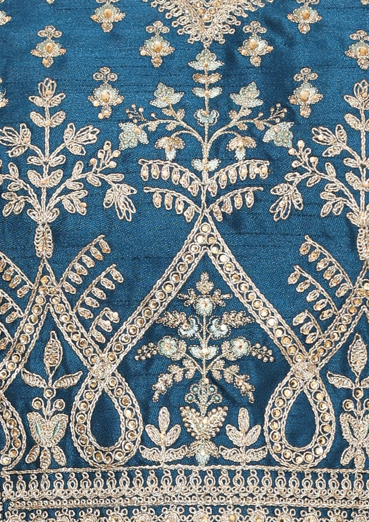 Blue zari work designer lehenga-Koskii