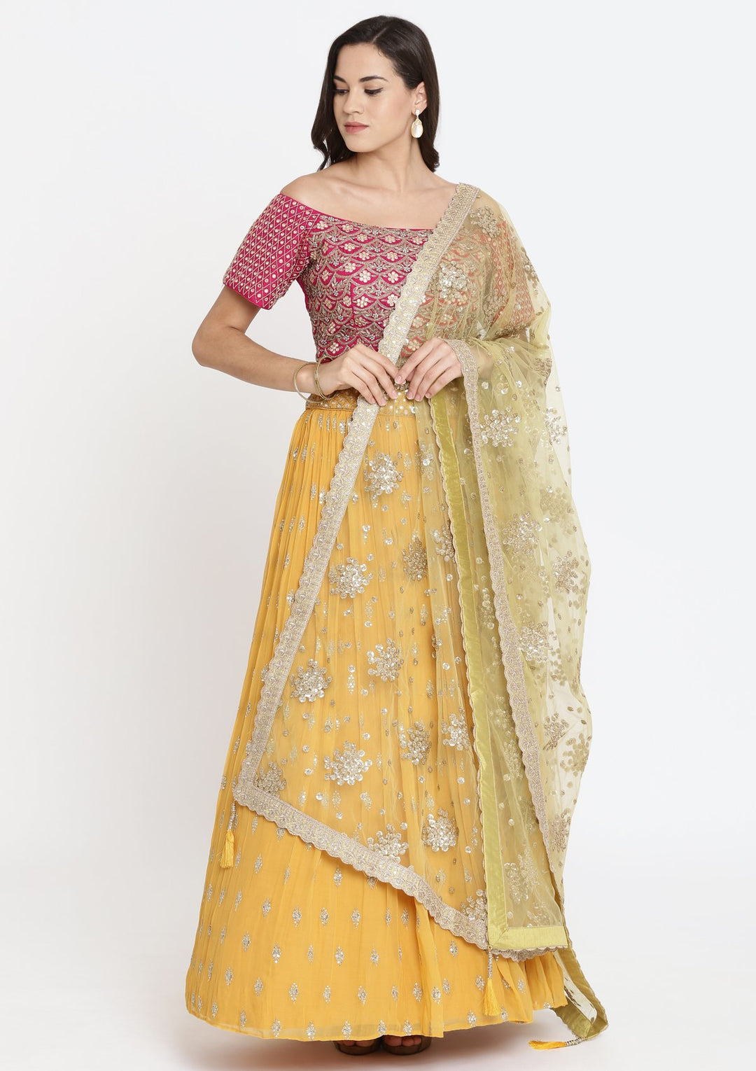 Yellow Cutdana Georgette Designer Lehenga-Koskii