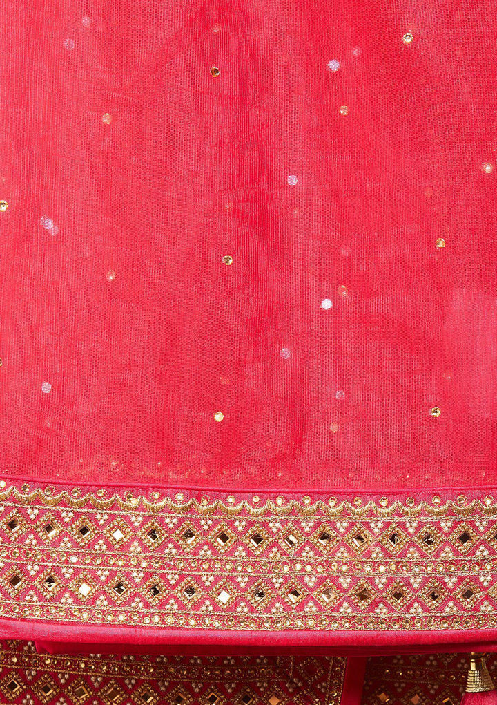Rani Pink Zari-Work Net Designer Lehenga-Koskii