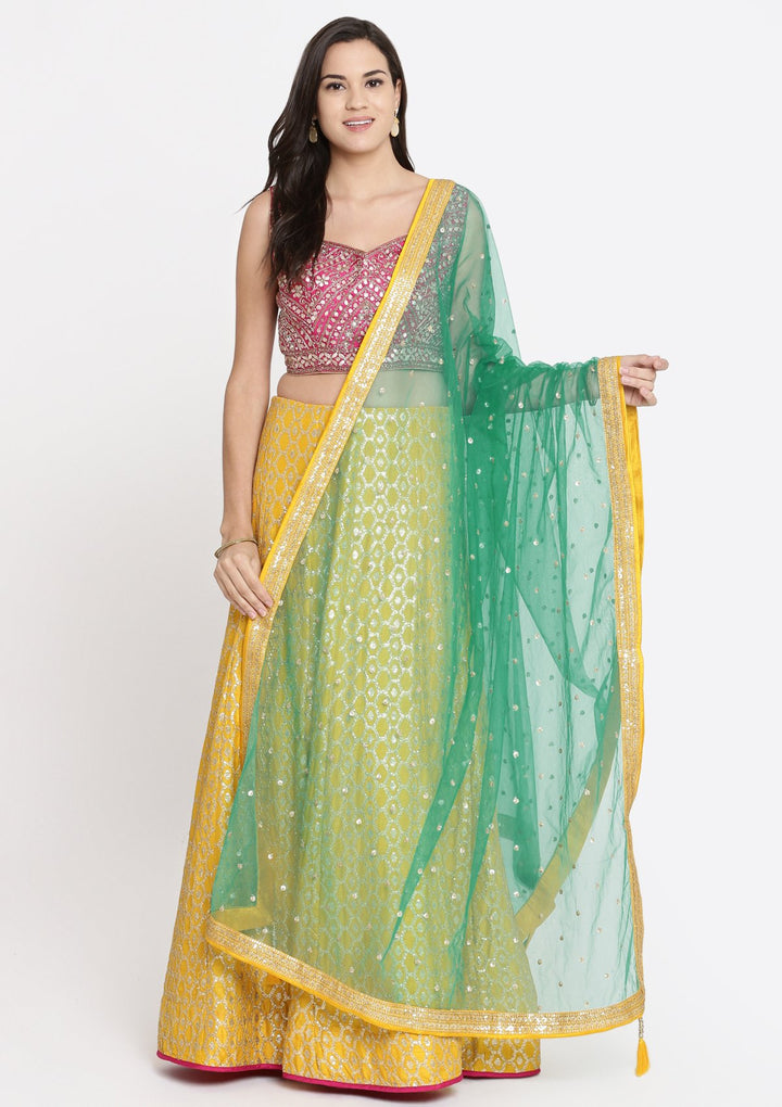 Yellow Gotapatti Raw Silk Designer Lehenga-Koskii