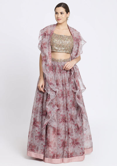 Lavender and Brown Sequins Tissue Designer Lehenga-Koskii