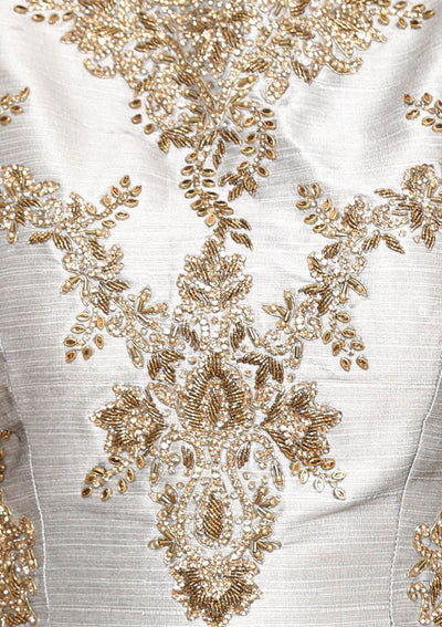 Grey Bead Work Silk Designer Lehenga-Koskii