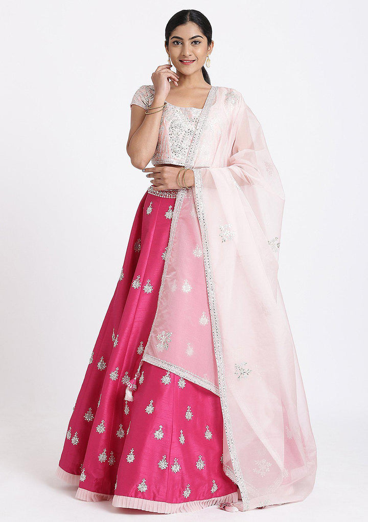 Pink Gota Patti Raw Silk Designer Lehenga-Koskii