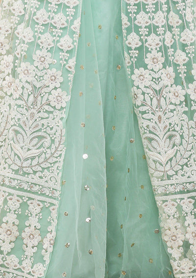 Pista Green Indo-Western Embroidered Designer Dress-Koskii