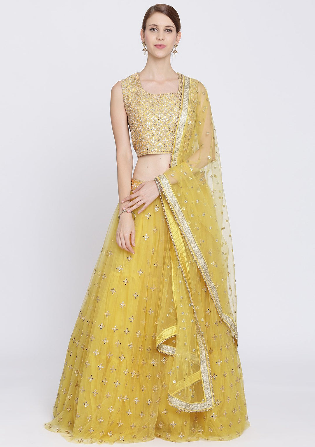 Yellow Gotapatti Net Designer Lehenga-Koskii