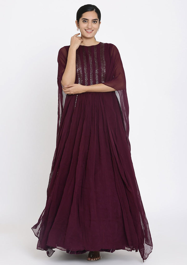 Wine Cutdana Georgette Designer Gown - koskii