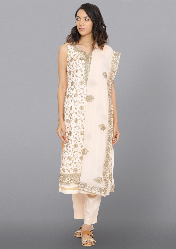 Peach Zariwork Chanderi Designer Salwar Suit-Koskii