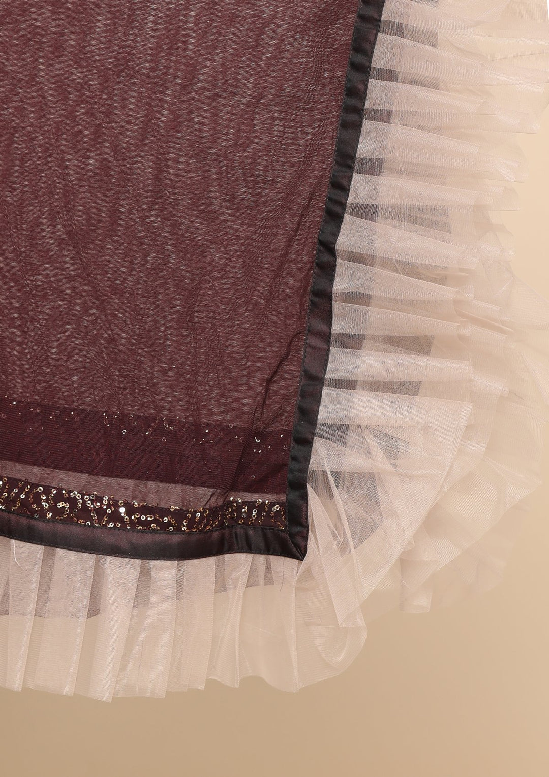 Wine Sequinned Top And Tiered Lehenga-Koskii