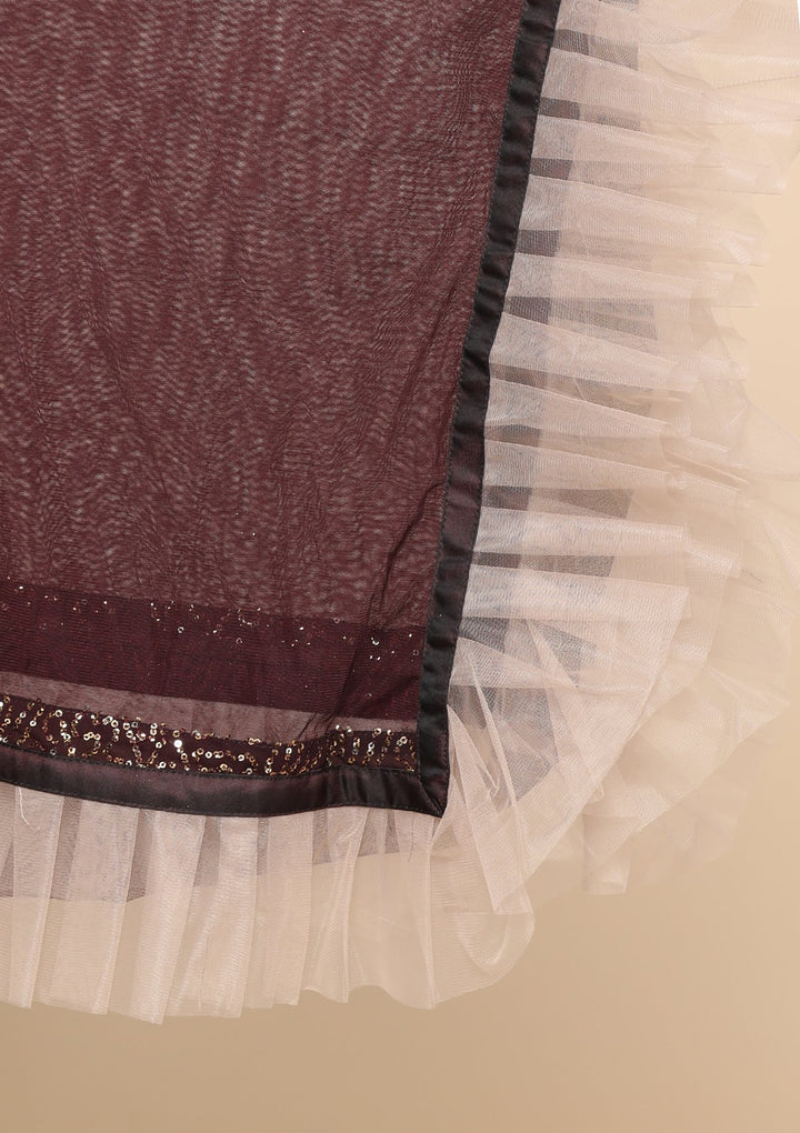 Wine Sequinned Top And Tiered Lehenga-Koskii