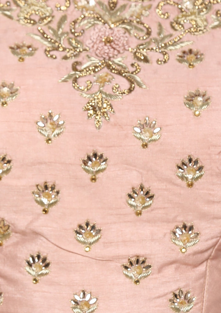Peach Pink Zardozi Work Brocade Designer Lehenga-Koskii